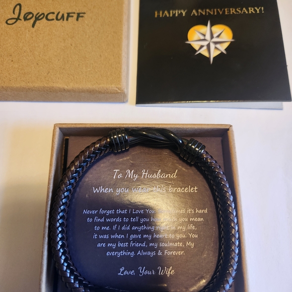 Men's Black and Brown Leather Engraved Braided Bracelet with Infinity Knot - Picture 10 of 12